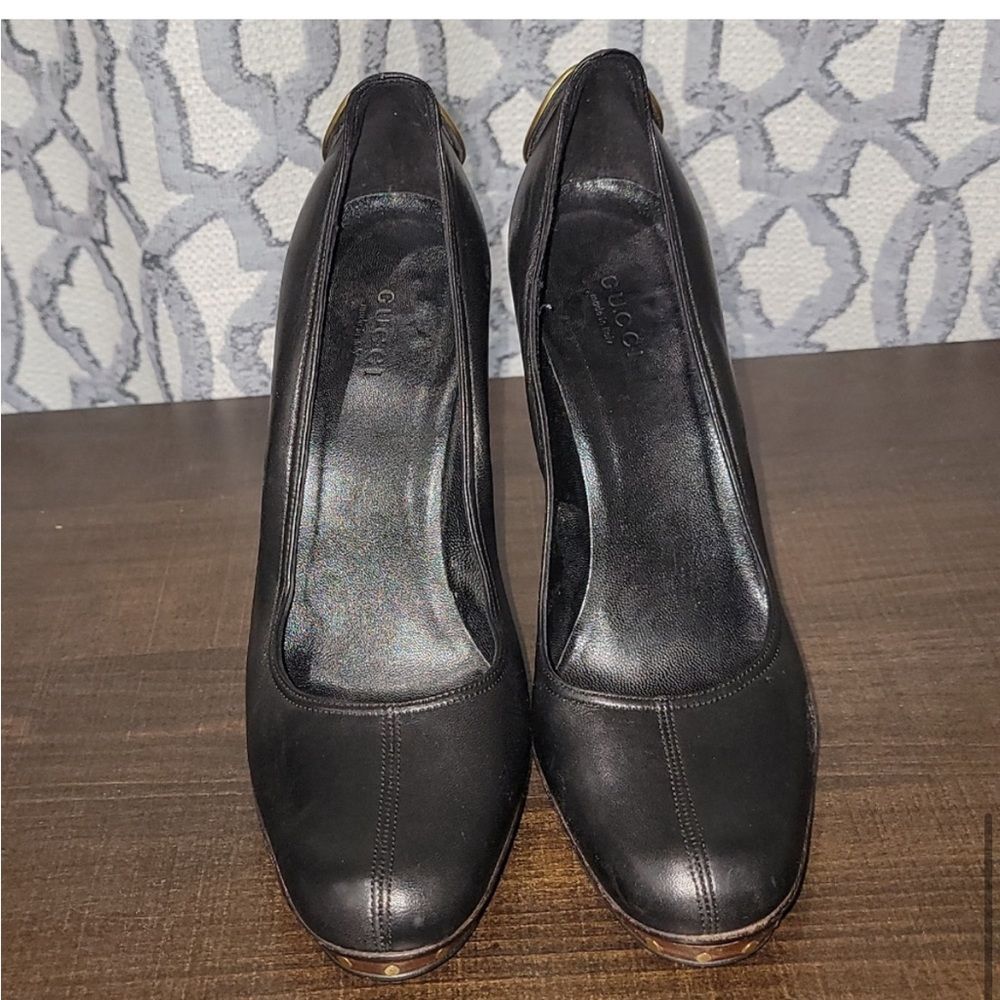Gucci Black Leather Stud GG Logo Heels 38 - Picture 5 of 8